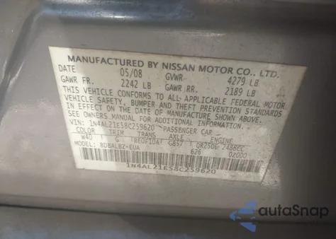 2008 Nissan Altima 2.5 S from USA, damaged, VIN 1N4AL21E58C259620